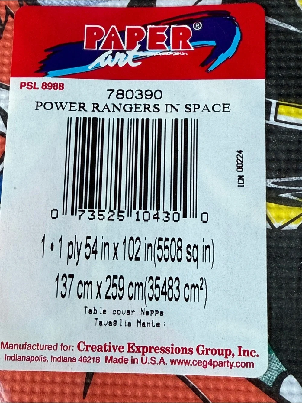 Vintage 1998 Power Rangers in Space Table Covering Happy Birthday Party Cloth